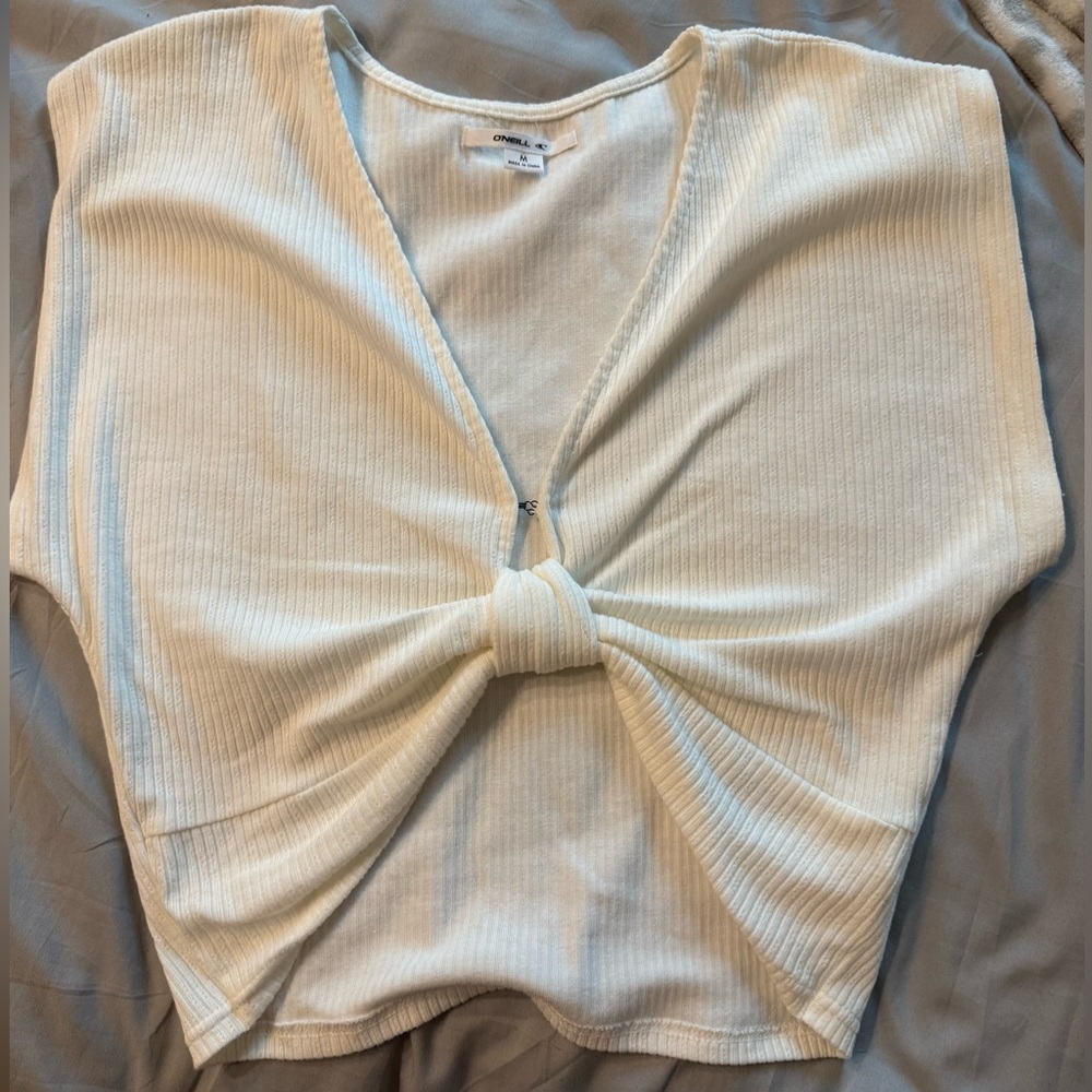 O'Neill Cream Knotted V-Neck Blouse-Medium